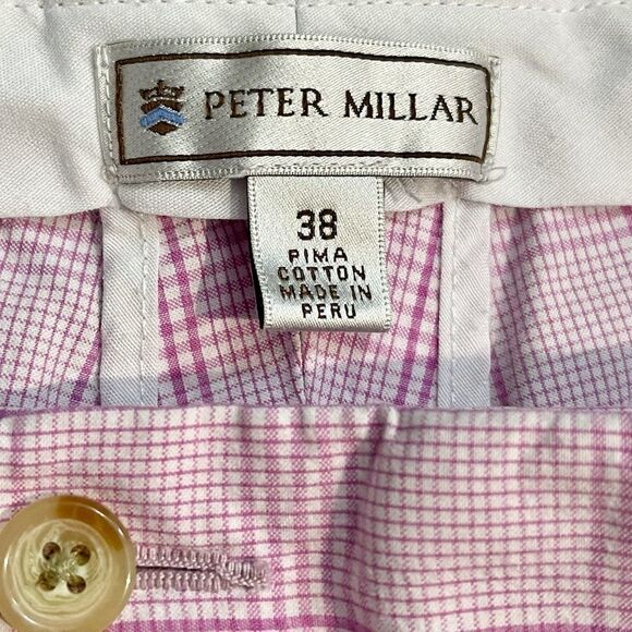 Peter Millar Pink Plaid Flat Front Pima Cotton Shorts. Size 38 - Picture 5 of 5